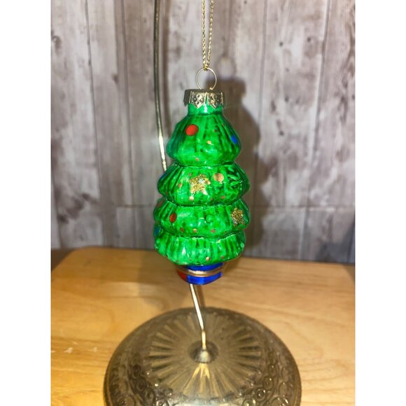 Vintage Blown Glass Christmas Tree Ornament With Red & Blue Accents - Picture 3 of 7